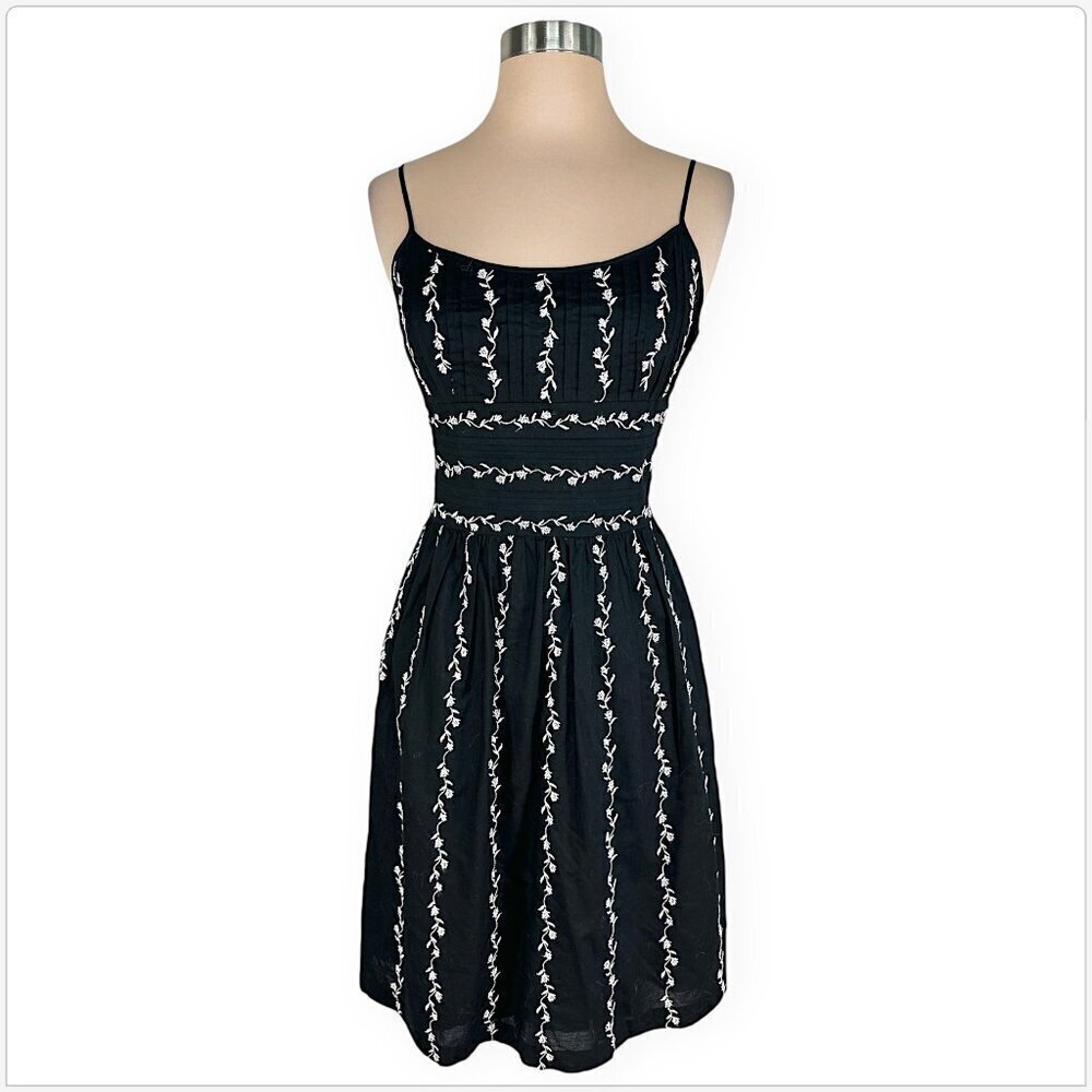 Ann Taylor Black with White Floral Embroidered Empire Slip Sundress Dress 2P